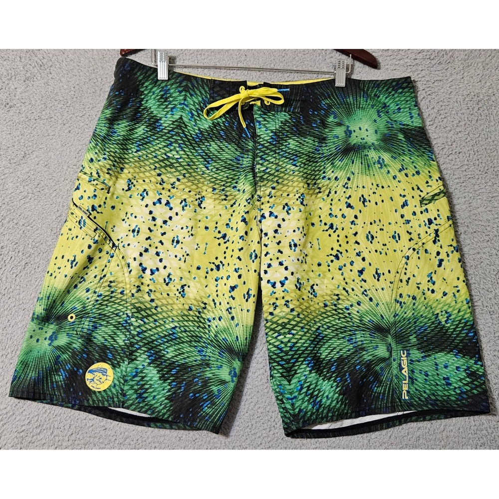 Pelagic Yellow Green Blue Patterned Men's Board Shorts